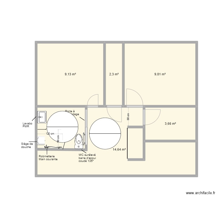 Bonneaux SDB projet. Plan de 6 pièces et 44 m2
