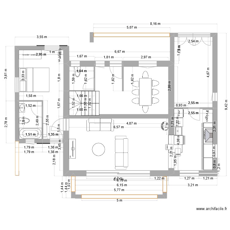 Projet 6. Plan de 6 pièces et 44 m2