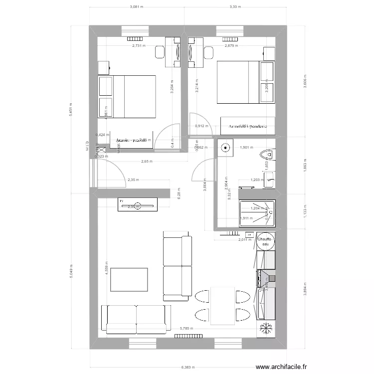 Algrange F3 avec meubles. Plan de 