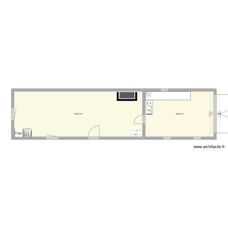 cabane. Plan de 2  et 55 m²