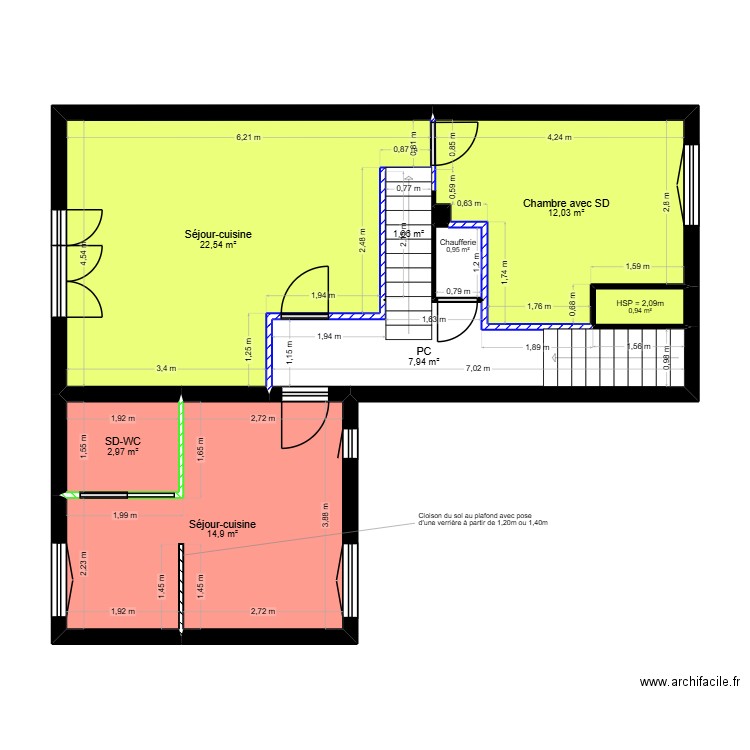 PLAN ETAGE 1 CLOISONS MODIFIEES - SONNEVILLE. Plan de 9 pièces et 64 m2