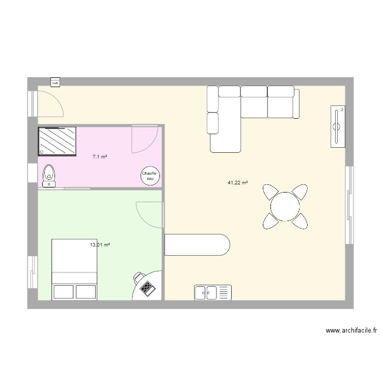 Extension studioV2. Plan de 3 pièces et 61 m2