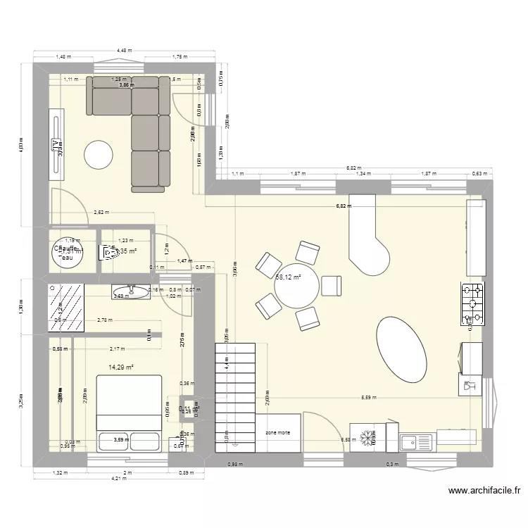 reamenagement. Plan de 5 Pièces et 75 m² reamenagement. Plan de 5 Pièces et 75 m²