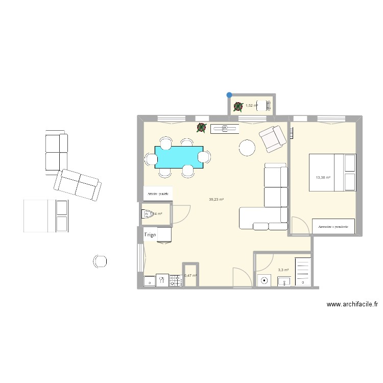 T3 catalanos V3. Plan de 6 pièces et 59 m2