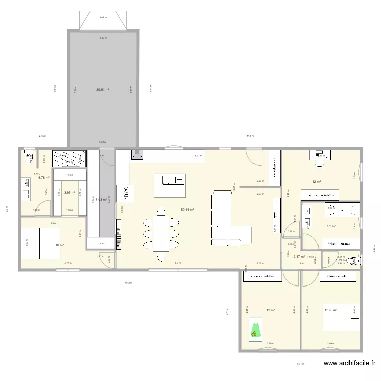 Plan en L 120 m2. Plan de 