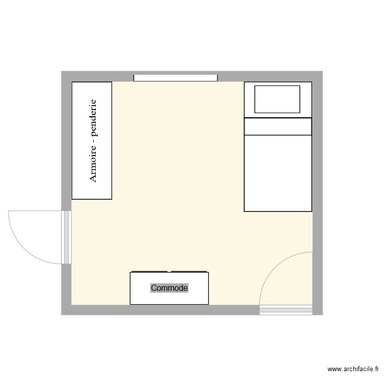 chambre. Plan de 1 pièce et 12 m2