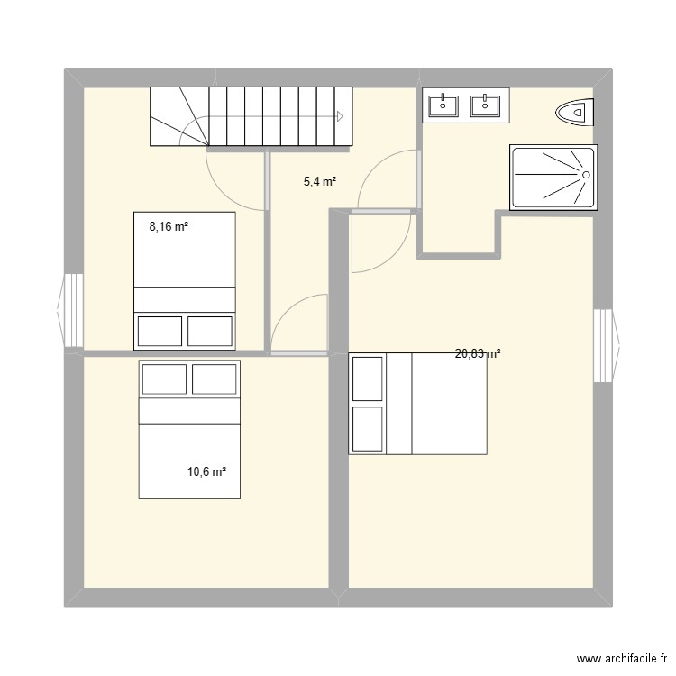 Pièce chambres haut. Plan de 0 pièce et 0 m2