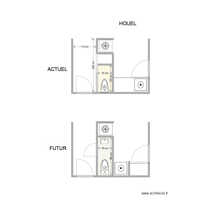 14 BIZET - WC 1e niveau. Plan de 2 pièces et 2 m2