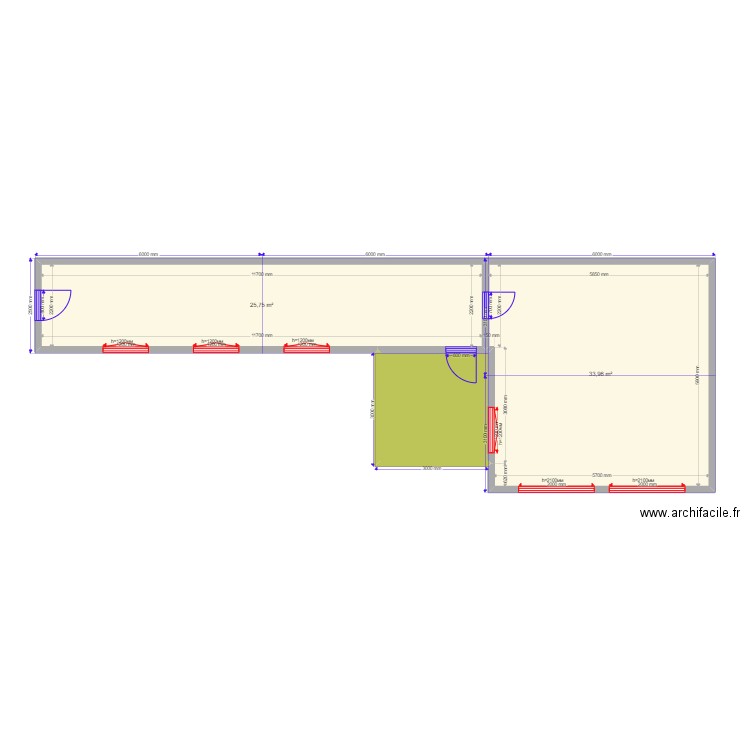 Кузьмино. Plan de 3 pièces et 68 m2