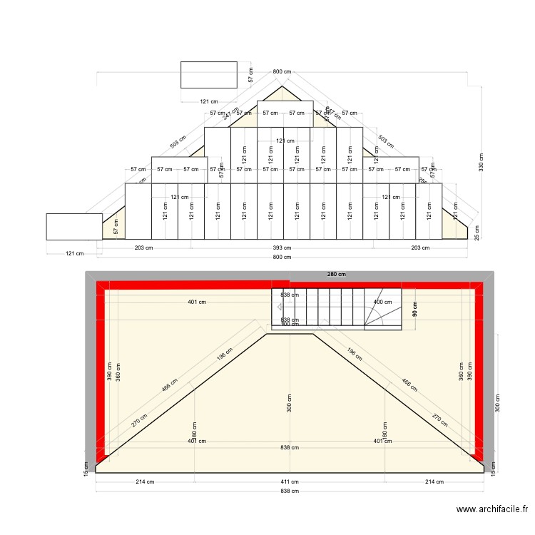 combles 2. Plan de 2 pièces et 61 m2