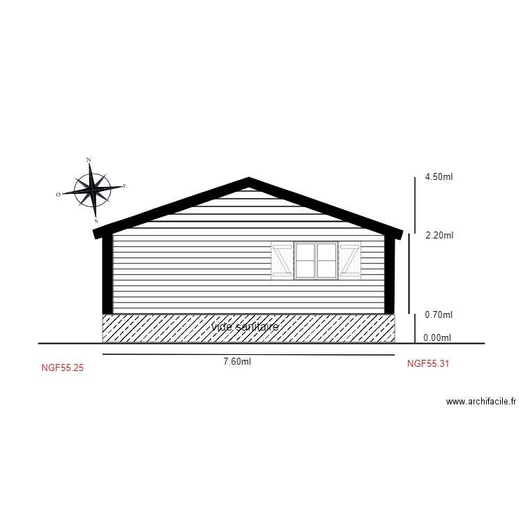 Facade SUD    chalet 56. Plan de 2 pièces et 19 m2