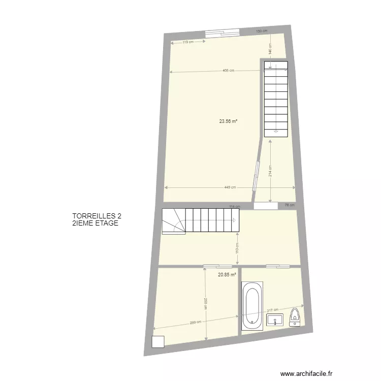 torreilles 2 2i&egrave;me &eacute;tage 2 chambres. Plan de 