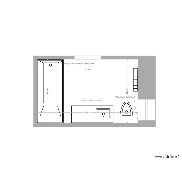 SDbain projet Maus Serville. Plan de 1 pièce et 5 m2