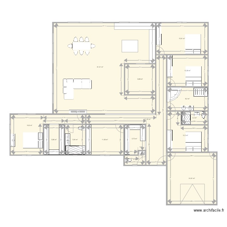 Maison Kerckhof Plain pied. Plan de 15 pièces et 237 m2