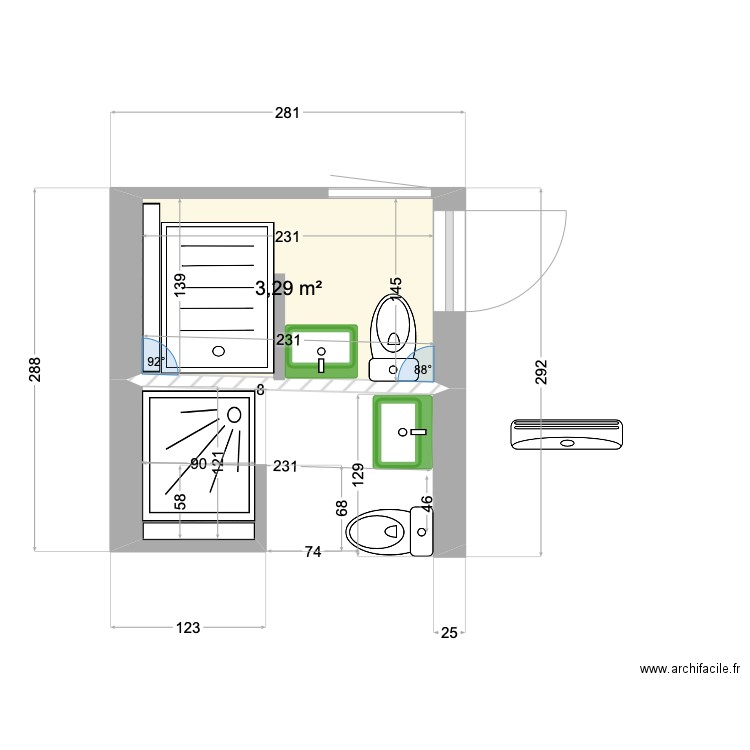 sdbetage test. Plan de 1 pièce et 3 m2