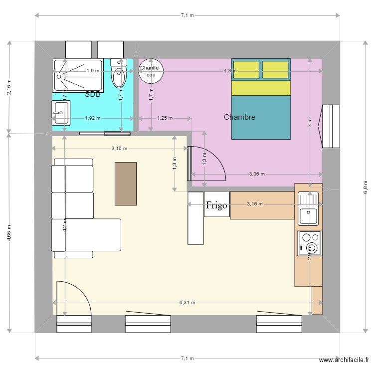 Maison Robion. Plan de 3 pièces et 37 m2