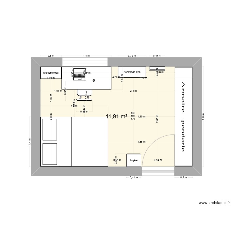 LUCIE. Plan de 1 pièce et 12 m2