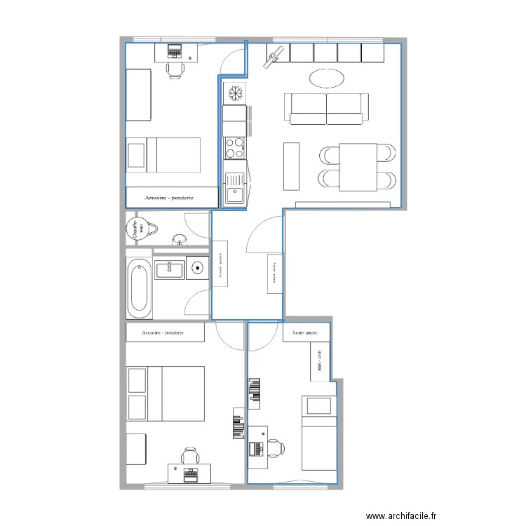 Aulnay Projet OVF 4 meublé. Plan de 6 pièces et 61 m2