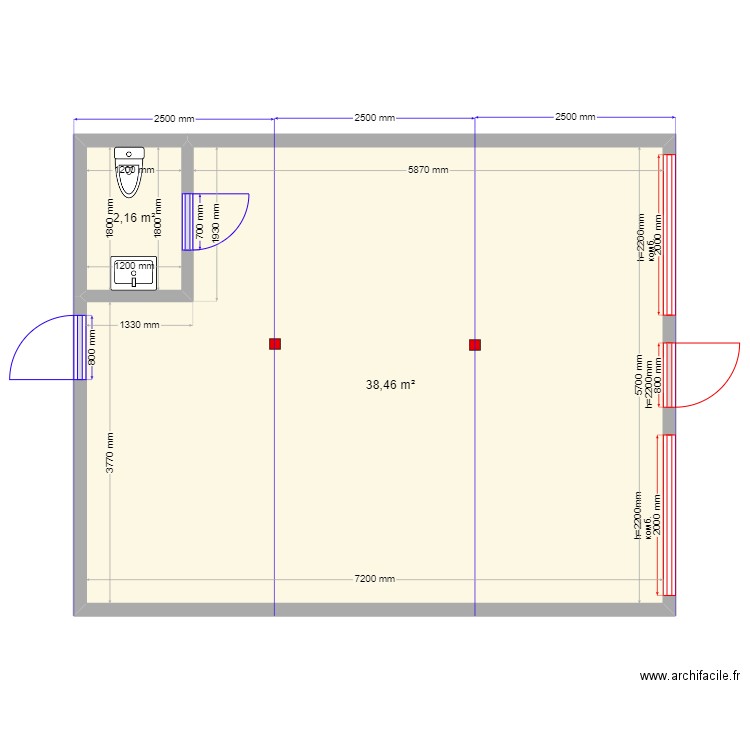 Лобня. Plan de 2 pièces et 41 m2