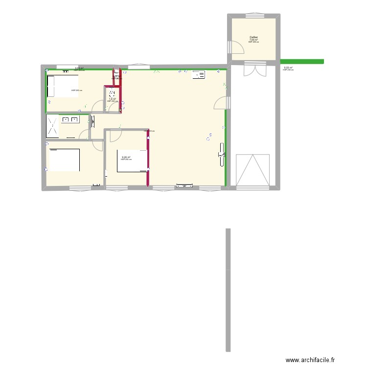 Lolo. Plan de 8 pièces et 89 m2