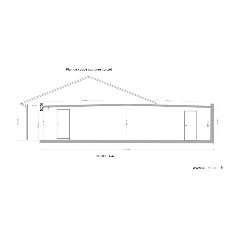 Plan de coupe sud-ouest / Projet  2. Plan de 0 pièce et 0 m2