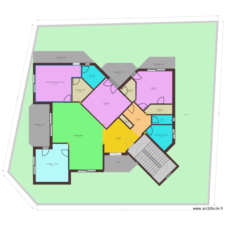 buterfly. Plan de 22 pièces et 685 m2