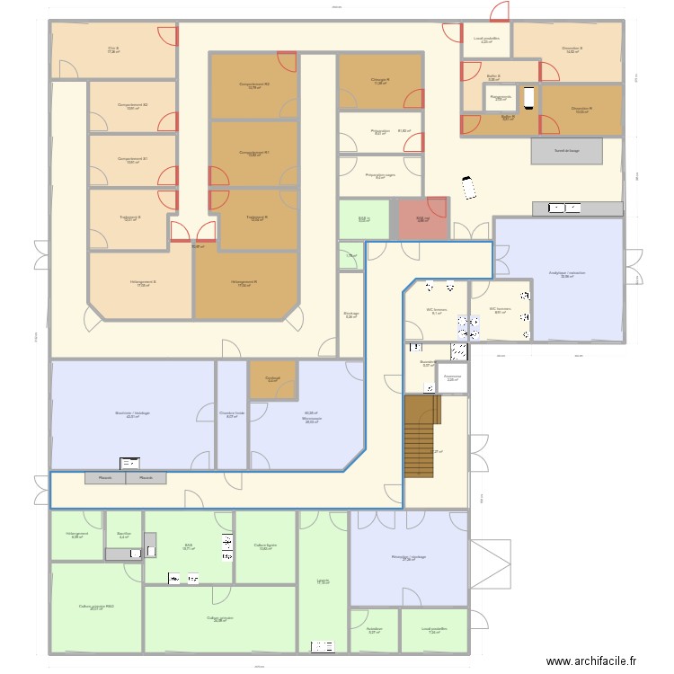 Implantation 19_2. Plan de 45 pièces et 720 m2