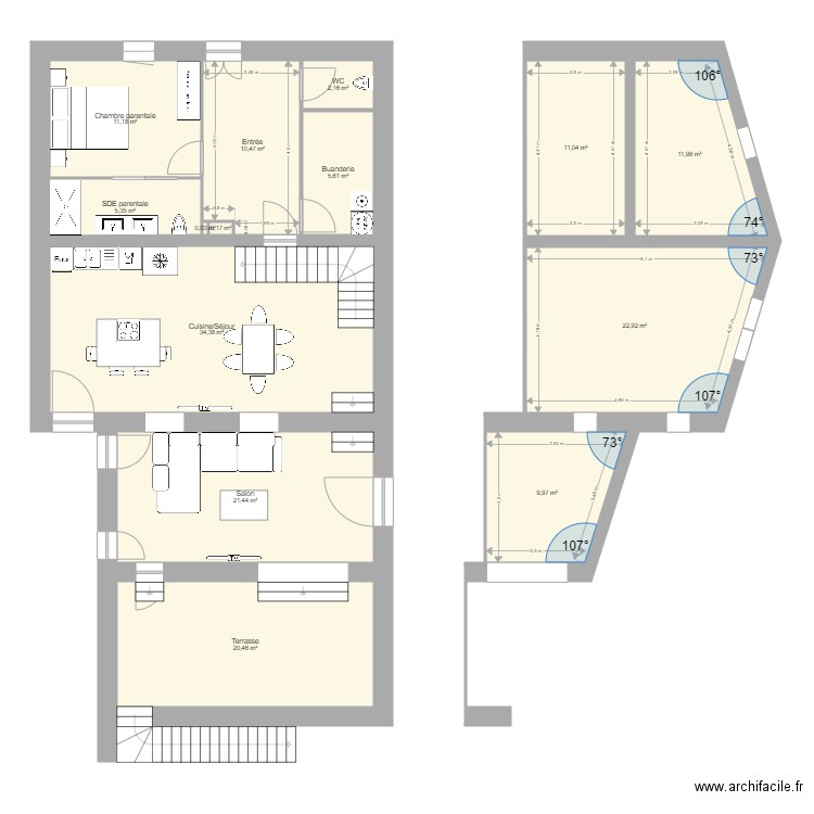 Loft. Plan de 21 pièces et 238 m2