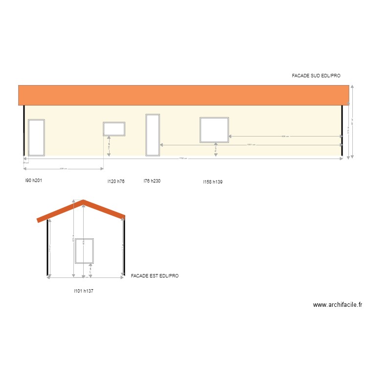 Façade pavillon. Plan de 1 pièce et 53 m2