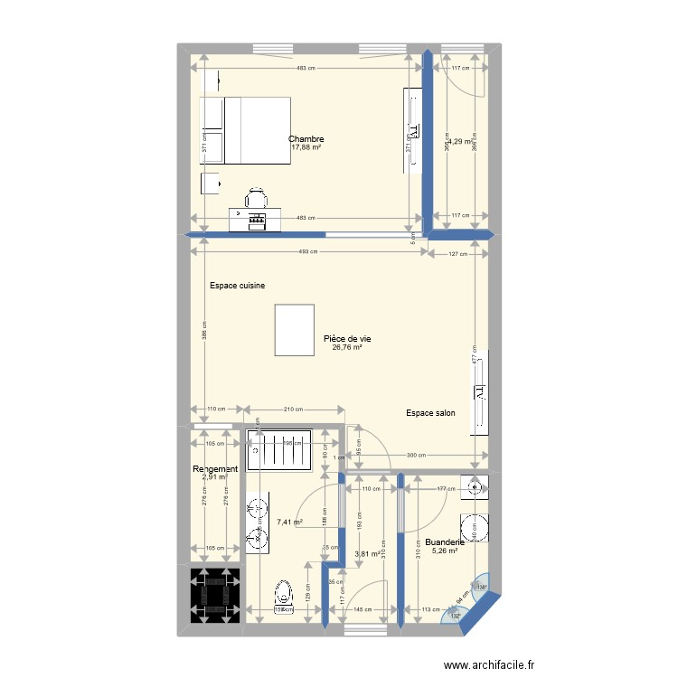 MAY-Denis-Appartement 1-Projet. Plan de 8 pièces et 70 m2