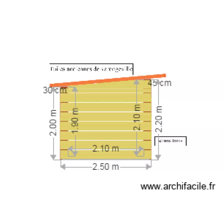 Pignon Nord abri bois. Plan de 