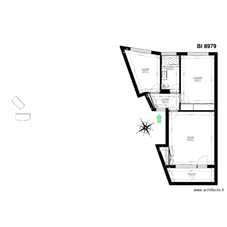 BI 8979. Plan de 8 pièces et 64 m2