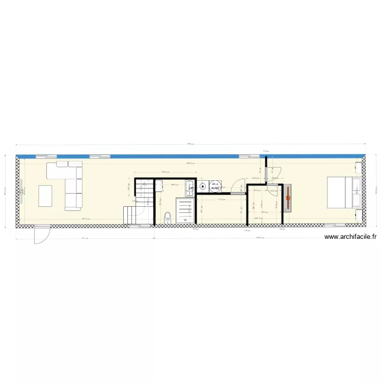 ss sans divisions avec fenetres et escalier plac&eacute;s. Plan de 