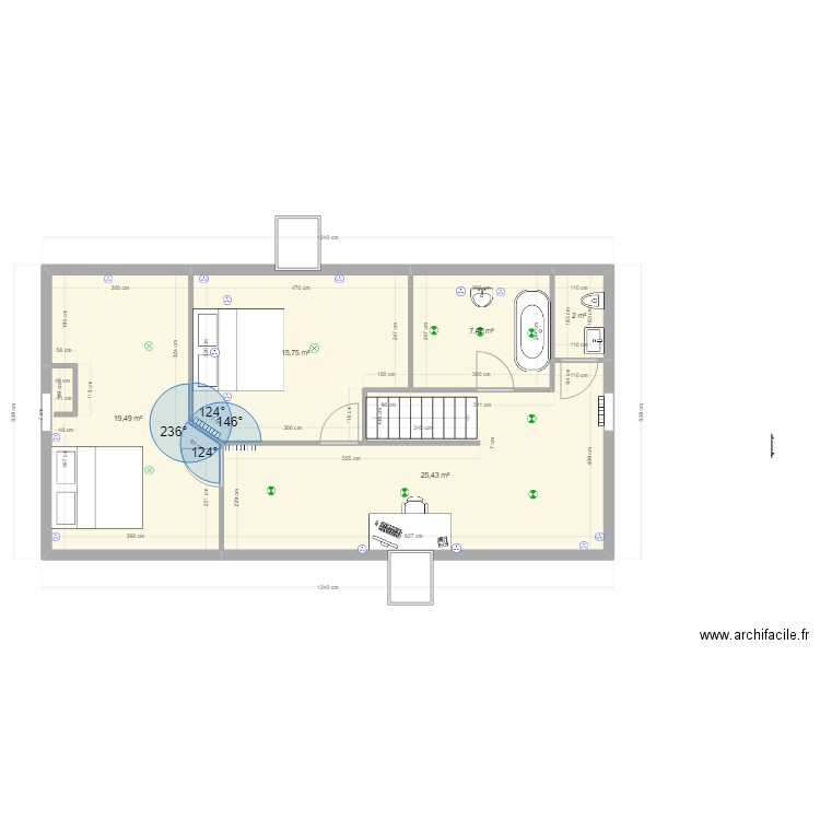 combles aménagés 4. Plan de 5 pièces et 70 m2