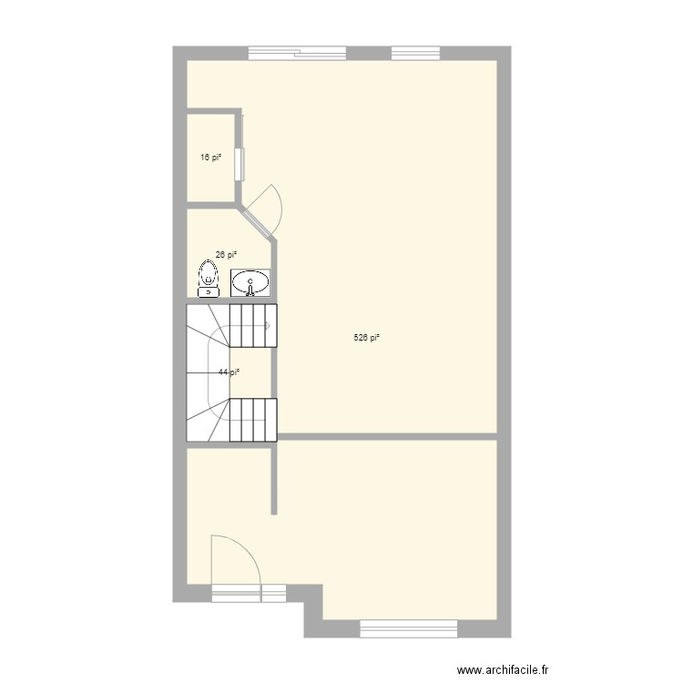 Maison de ville Traversée ÉTAGE. Plan de 4 pièces et 57 m2