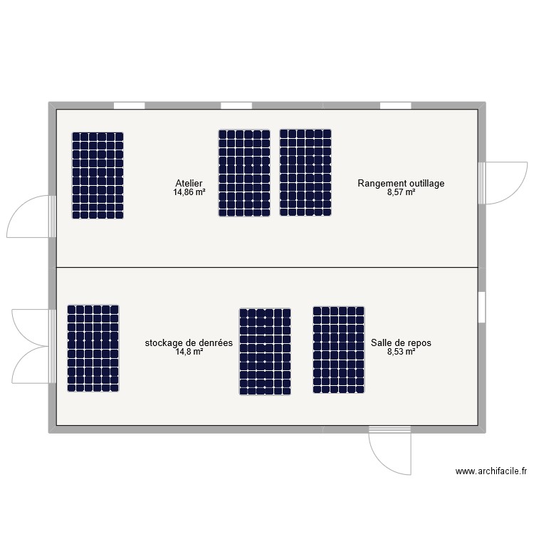 bat industriel. Plan de 4 pièces et 47 m2