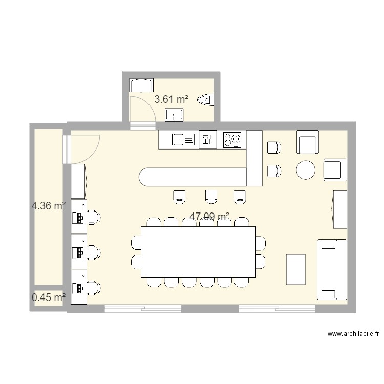 Salle asso. Plan de 4 pièces et 56 m2