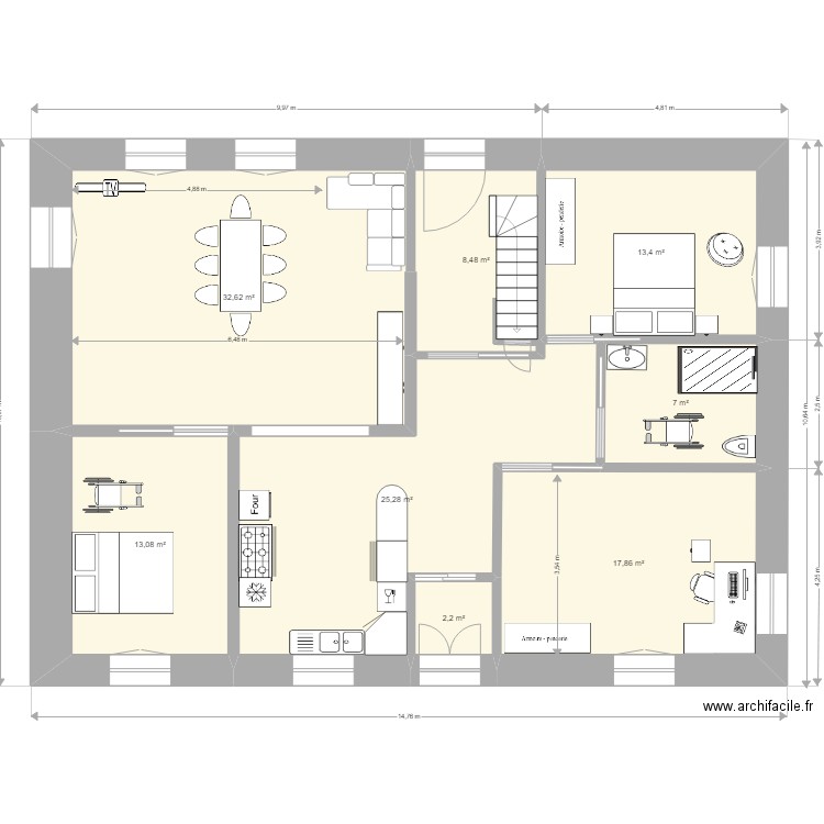 rdc7. Plan de 8 pièces et 120 m2