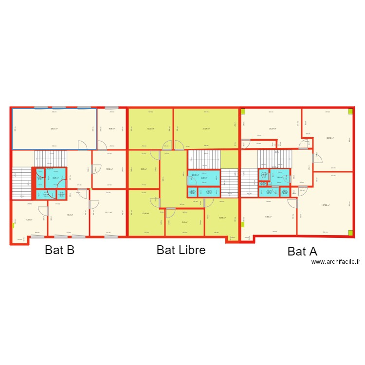 Acti club  Bat A Bat B  Bat Libre. Plan de 31 pièces et 338 m2