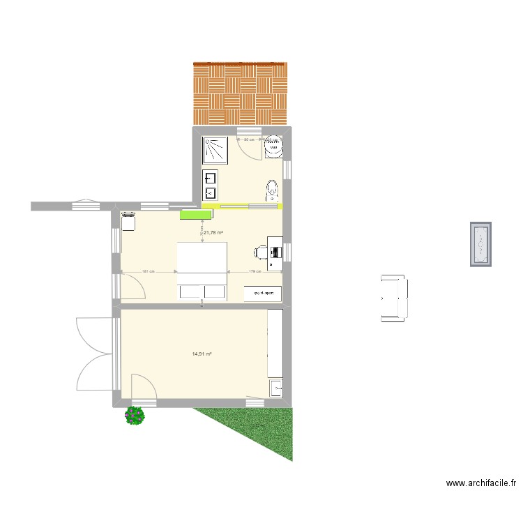 Appart 16B en studio 40m2 V8. Plan de 2 pièces et 37 m2