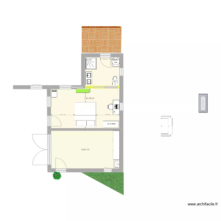 Appart 16B en studio 40m2 V8. Plan de 
