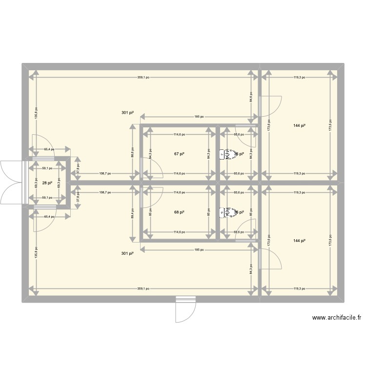 restaurant Dawson. Plan de 9 pièces et 104 m2