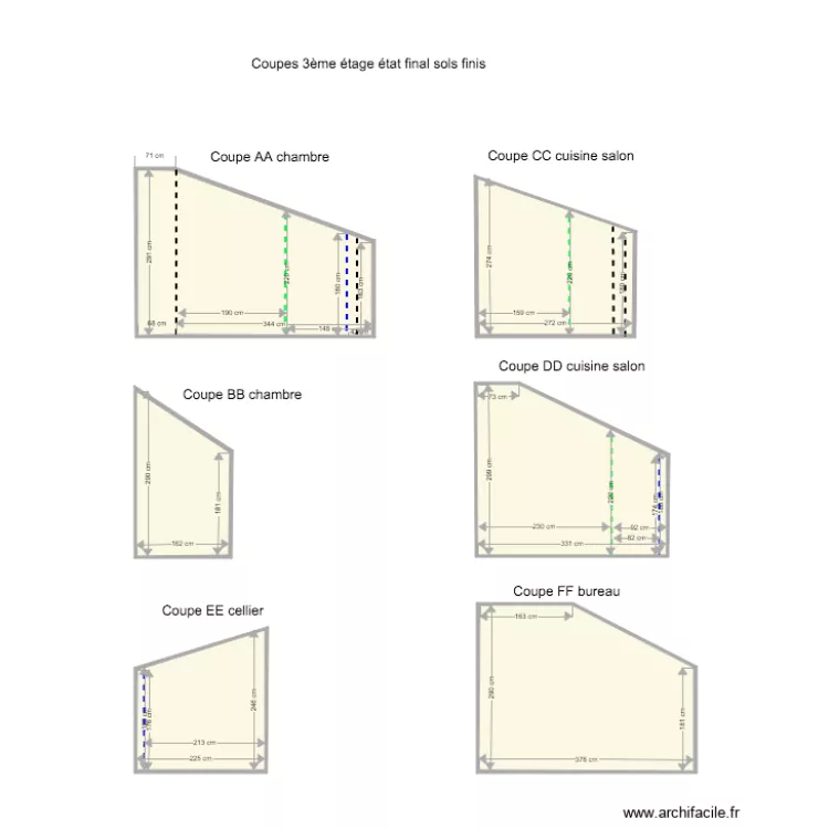 Coupes 3&egrave;me &eacute;tage. Plan de 
