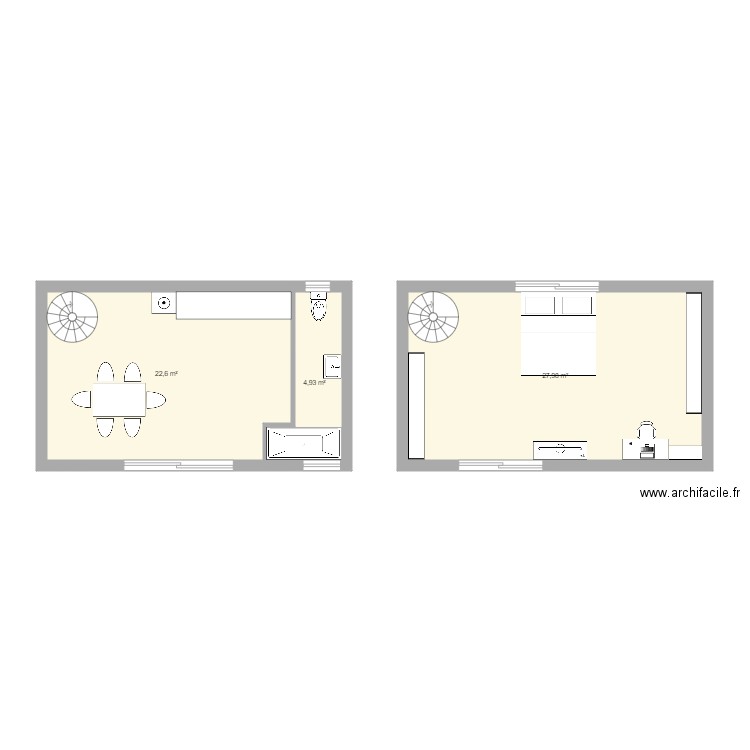 MAISON. Plan de 3 pièces et 56 m2