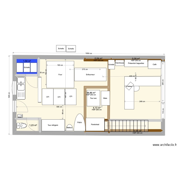 Nieul - Polin 4m2- mezzanine+magasin2. Plan de 13 pièces et 65 m2