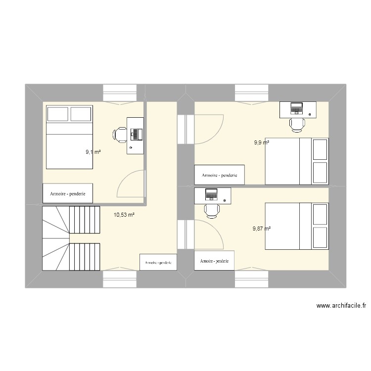 St AM etage futur. Plan de 4 pièces et 39 m2