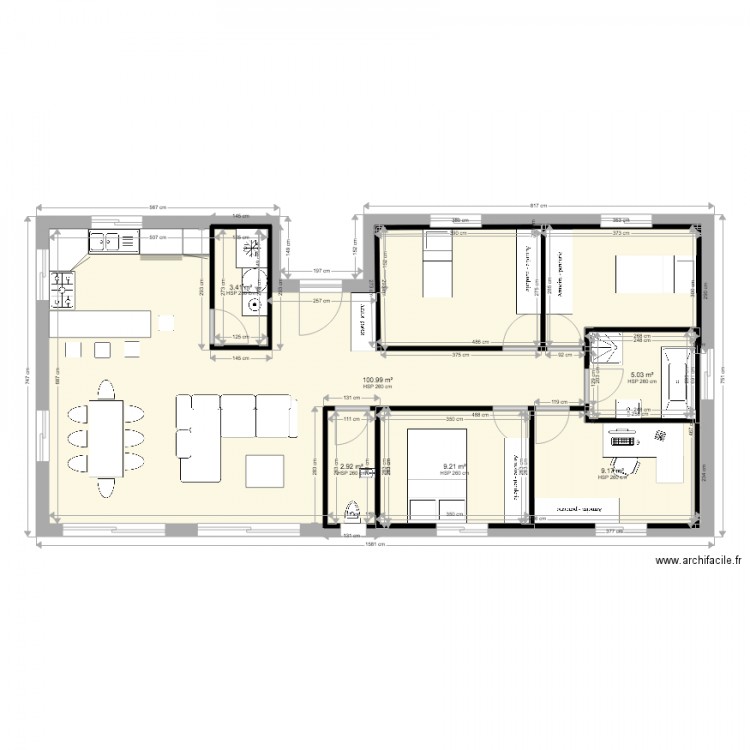 Plan maison rectangle 100m2. Plan de 0 pièce et 0 m2