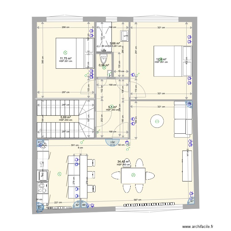 Vander Elst 2ème. Plan de 7 pièces et 75 m2