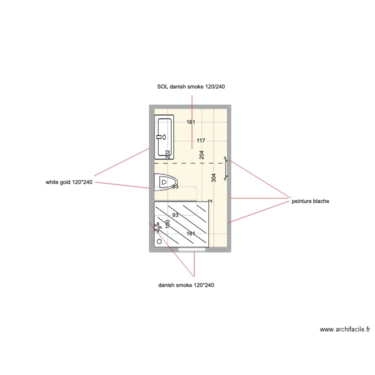 SDB détails 1.4. Plan de 1 pièce et 5 m2