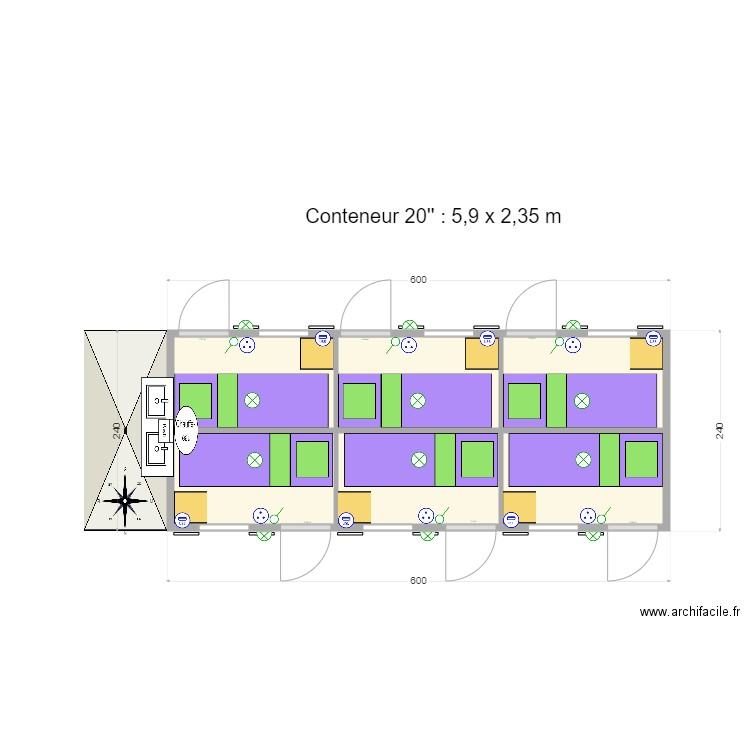 Conteneur 20  6 cellules 04. Plan de 0 pièce et 0 m2